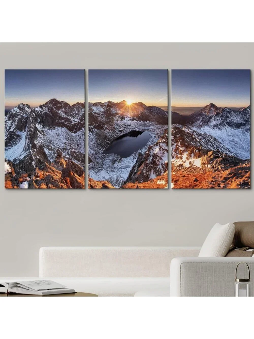 3 Piece Canvas Wall Art - Winter Mountain Panorama - Modern Framed Decor 24